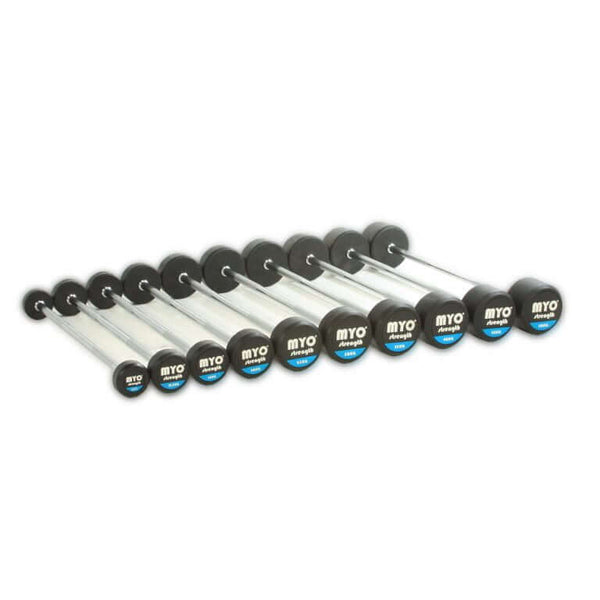 MYO Rubber Straight Barbell with PU End Cap - 10kg – 50kg (10 Bar Set)