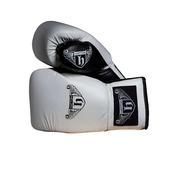 Hatton Pro Sparring Leather Lace Up Glovein White (8 - 16Oz)