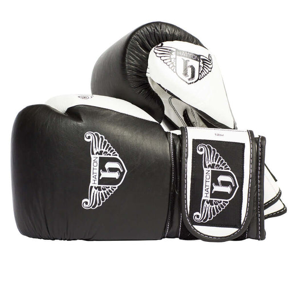 Hatton Pro Sparring Leather Velcro Glove in Black (8 - 16Oz)